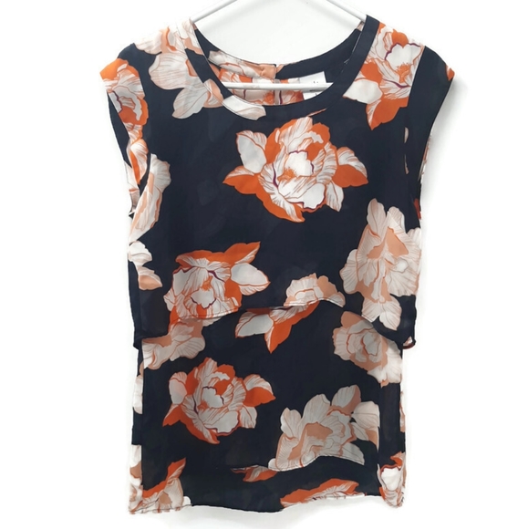 CAbi Blossom Floral Cap Sleeve Double Layer Blouse - Picture 2 of 10